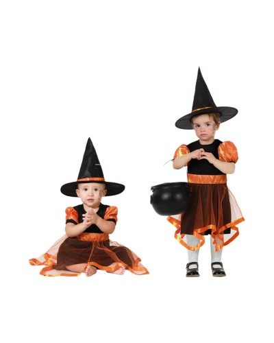 Déguisement Bébé Sorcière Orange - Halloween, Cosplay - Taille 0-12 Mois
