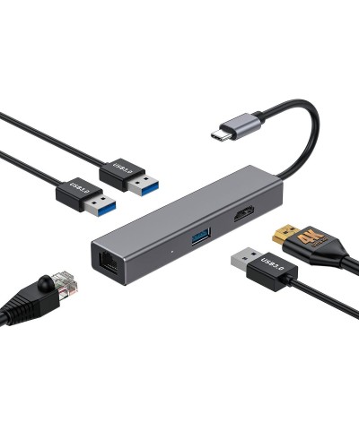 USB-keskitin CoolBox Hub miniDOCK4 USB-C Harmaa