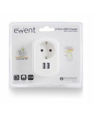 Seinäpistorasia 2 USB-portilla Ewent EW1211 3,1 A