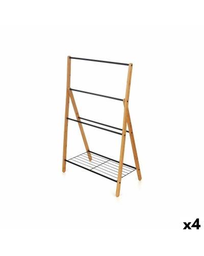 Losstaand handdoekenrek Kipit B7816 Zwart Metaal Bamboe 60 x 90 x 37 cm 4 Stuks