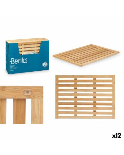 Tapis de bain en bambou Berilo 62 x 45 cm | Lot de 12 | Antidérapant | Absorbant | Naturel
