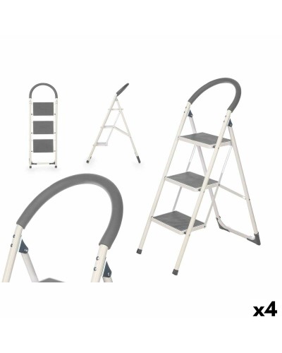 Escabeau 3 marches Kipit 10109 en acier gris, 38 x 117 x 5 cm, pour usage domestique
