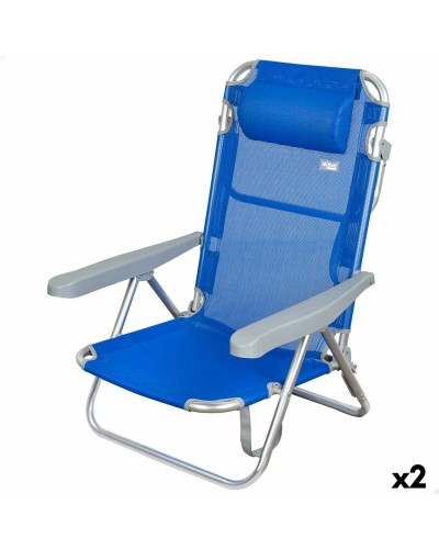 Aktive Gomera Blue Folding Chair with Headrest for Beach or Camping, 2 Pieces
