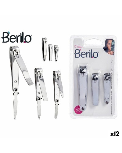 Silver Beryl Metal Nail Clippers - 12 Piece Set - Professional Manicure
