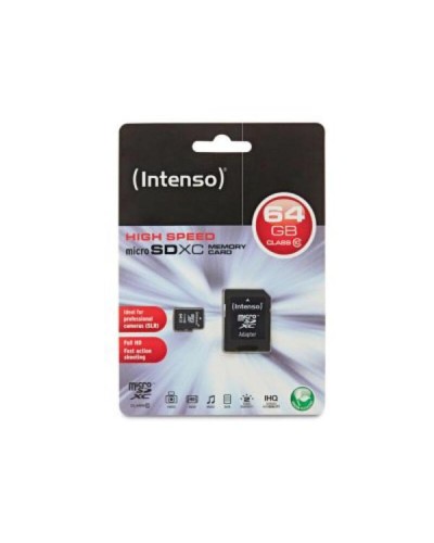 Intenso Micro SD 64GB Classe 10 avec Adaptateur - Mémoire Rapide
