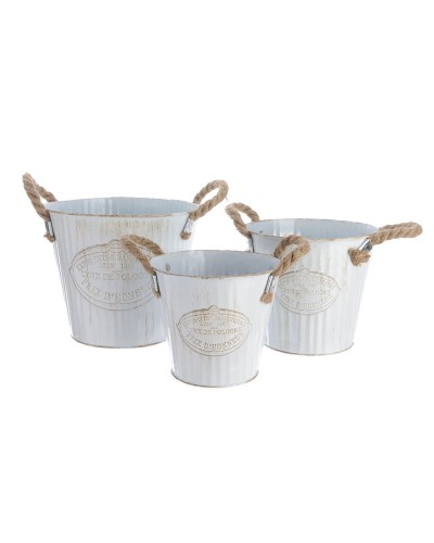 Vases à fleurs Decoris | Lot de 3 | Métal blanc avec poignées en corde
