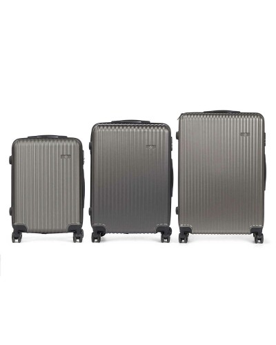 Suitcase Set Dark Grey Stripes - 3 Pieces - Hard Shell Travel Trolley
