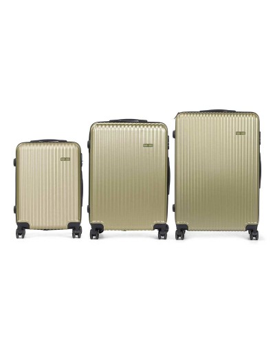 Set Valigie Verde Righe 3 Pezzi - Trolley Rigido Leggero Viaggio
