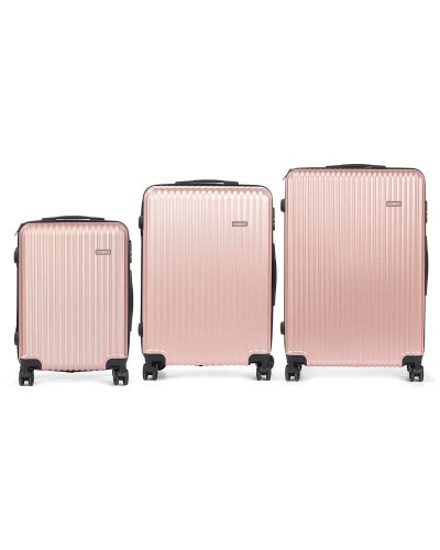 Valigie Rosa Righe Set 3 Pezzi - Trolley Rigido ABS Leggero Viaggio
