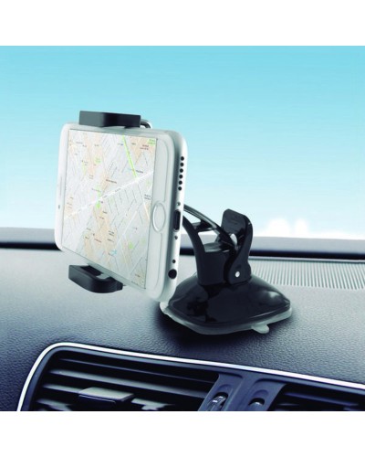 Support Voiture KSIX 360° avec Ventouse pour Téléphone Portable - Noir
