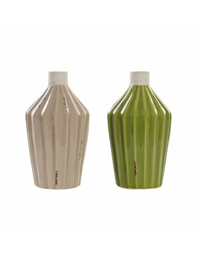 Vase Shabby Chic DKD Home Decor Beige Vert en Porcelaine (23cm, Lot de 2)
