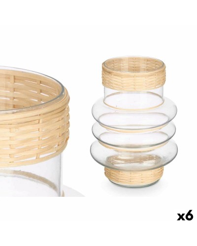 Ljusstakar GiftDecor SG-29857 Transparent Naturell Glas Rattan 18 x 24 x 18 cm (6 antal)