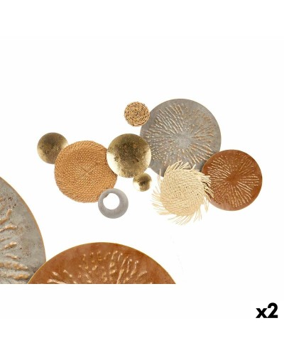 Decorazione da Parete GiftDecor in Metallo e Fibra Naturale: Set da 2, Marrone Grigio, 90,2 x 5,7 x 47 cm