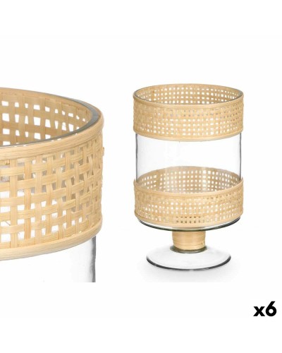 Windlichter aus transparentem Glas GiftDecor (6 Stück) mit Rattanfuß (15,5 x 24 x 15,5 cm)
