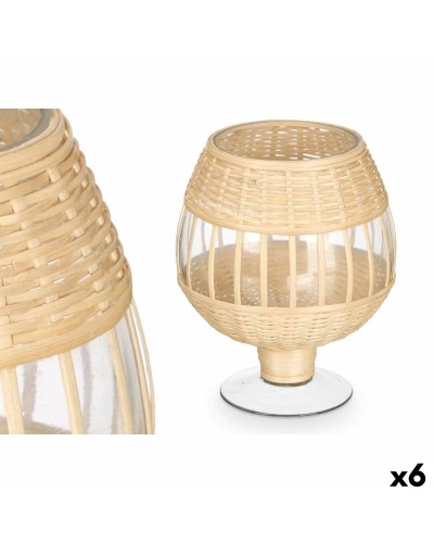Porte-bougies GiftDecor Transparent, Verre et Rotin (18 x 22 x 18 cm) | Lot de 6 pour la Décoration d'Intérieur
