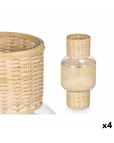 Portacandele GiftDecor in Vetro e Rattan (4 Pezzi) - Trasparenti - 18 x 38 x 18 cm