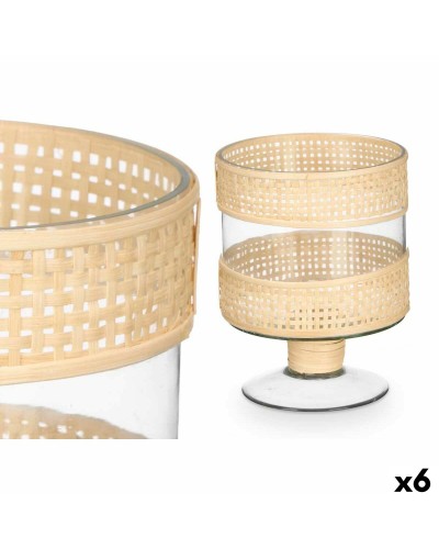 Kaarshouder GiftDecor SG-29685 Transparant Natuurlijk Glas Rotan 15 x 20 x 15 cm (6 Stuks)