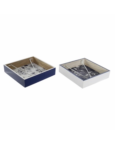 Porte-serviettes DKD Home Decor en Métal et MDF, 2 Pièces, Blanc et Bleu Marine
