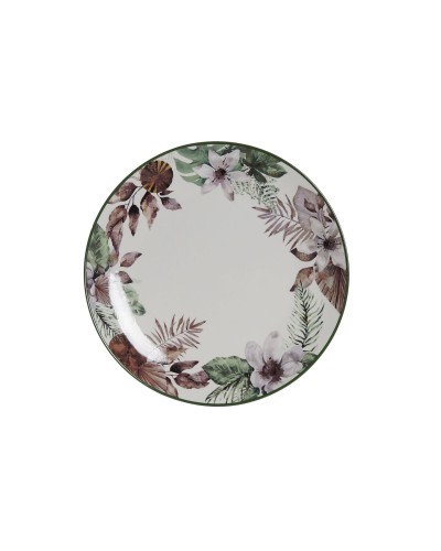 Plato Llano DKD Home Decor Flores Porcelana (27 x 27 x 2 cm)