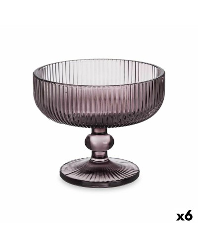 Coupe à Glace et Smoothie en Verre Cannelé Gris, 310 ml (6 Unités)
