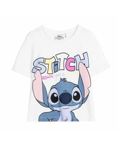Stitch Boy's White T-Shirt - Cotton Short Sleeves - Official Disney
