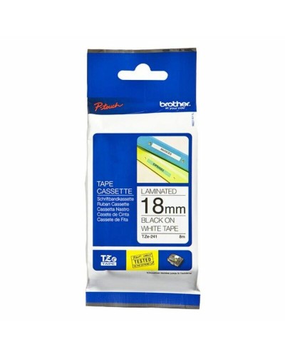 Laminoitu teippi tarrakoneelle Brother TZE241 Musta/valkoinen 18mm