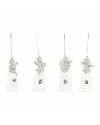 DKD Home Decor Angeli in Resina e Vetro (Set da 4) - Decorazioni Natalizie Eleganti - Dimensioni: 5x5x10,5 cm