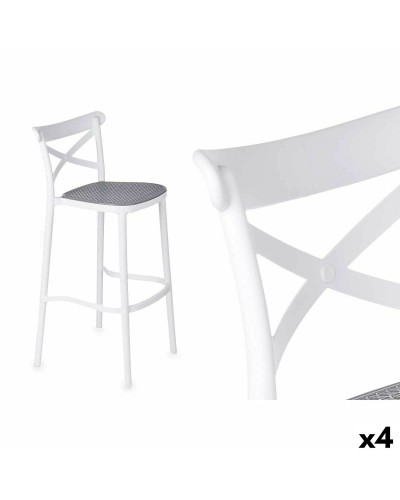GiftDecor Stool White and Grey in Polypropylene and Rattan (4 Units) - 41 x 103 x 52.5 cm
