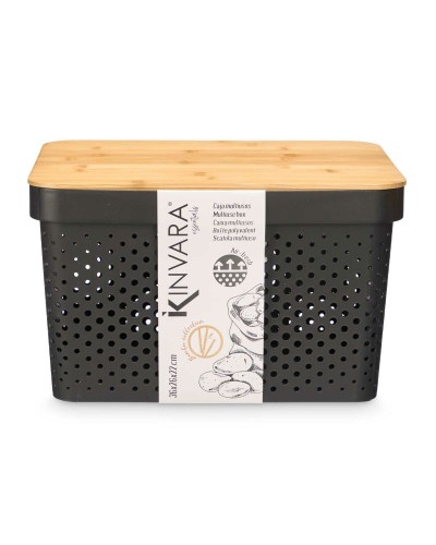 Caja Multiusos Kinvara CH52970 (24) Marrón Negro Bambú Polipropileno 35,7 x 22 x 26,2 cm (4 Unidades)