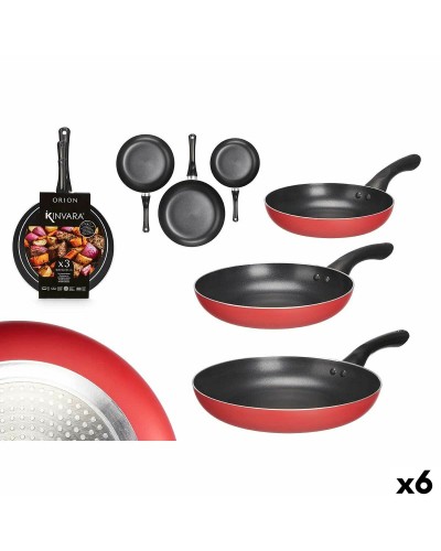 Kinvara Non-Stick Aluminium Frying Pan Set (6 Piece) | 20, 24, 28 cm | Scratch Resistant Base | Bakelite Handles
