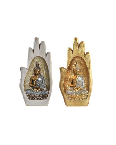 Decoratieve figuren DKD Home Decor Grijs Gouden Boeddha Hars (10 x 7,2 x 20,9 cm) (2 Stuks)