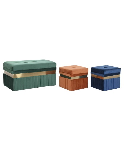 Sittpall DKD Home Decor Blå Grön Orange Gyllene Trä MDF 93 x 47 x 45 cm (3 antal)