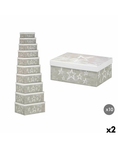 Boîte Décorative Pinceau Carrée 63cm Blanche et Grise en Carton (2 Unités)
