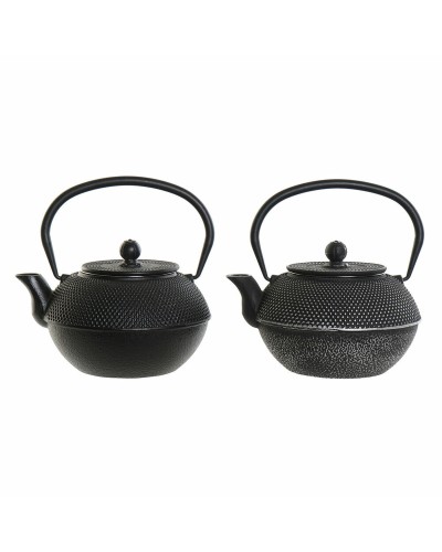 Tetera DKD Home Decor Negra y Plateada de Hierro, Capacidad 1200ml, Dimensiones 18,5x16x17 cm (Set de 2)
