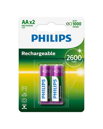 Philips Rechargeables AA 2600mAh NiMH - Stylo R6 1.2V (2 pièces)
