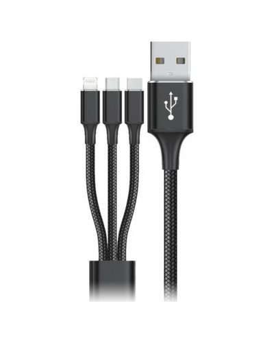 Goms Multi-USB-Kabel auf Micro-USB, USB-C, Lightning - 1,2m Schwarz - Schnellladung

