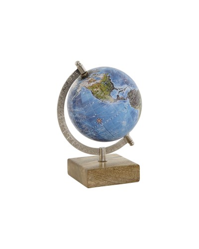 Globe terrestre Home ESPRIT Bleu Marron PVC Bois de manguier 14 x 12 x 20 cm