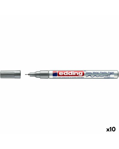 Edding 780 Argent - Marqueur Permanent Pointe Fine 0.8mm - 10 Pièces

