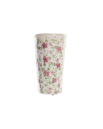 Vase DKD Home Decor Shabby Chic en Grès Blanc/Vert/Rouge Grenat - 14x14x25 cm
