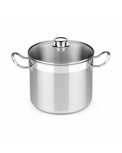 Olla BRA Profesional 8,5 L, Acero Inoxidable, Diámetro 24 cm, Tapa de Cristal
