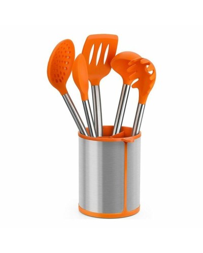 Set Utensili Cucina BRA Arancio 6 pz: Coltello Cuoco, Forbice, Mestolo, Schiumarola, Colino, Sbucciapatate