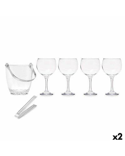 Vivalto Ice Bucket Transparent Metal Crystal 14.5x12x12.5cm (Includes 4 Goblets 10.5x20cm)
