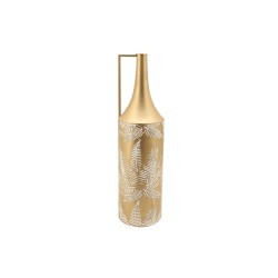 DKD Home Decor Vase Golden mit tropischem Pflanzenblatt (21 x 21 x 81 cm)
