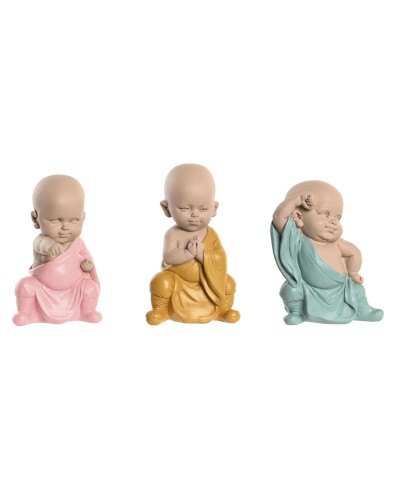 DKD Home Decor Statue Décorative Frère en Résine Colorée (Bleu, Rose, Jaune) - Set de 3 (8 x 5,5 x 12,7 cm)
