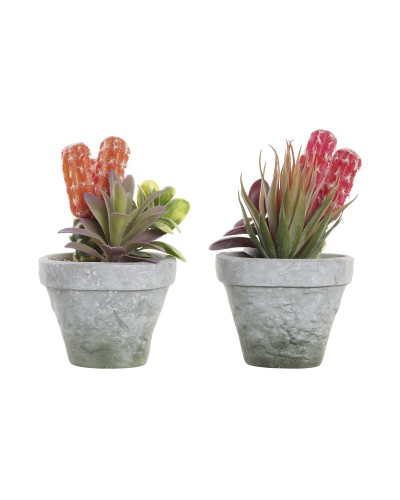 Koristekasvi DKD Home Decor Punainen Harmaa Oranssi EVA PE (16 x 12,5 x 19,5 cm) (2 osaa)