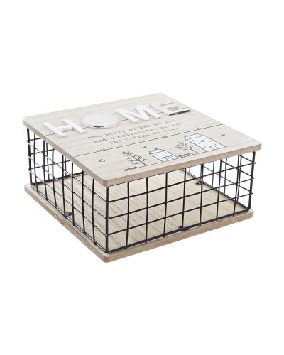 Koristerasia DKD Home Decor Luonnollinen Musta Metalli MDF (25 x 25 x 12 cm)