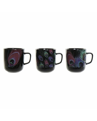 Tasse Mug DKD Home Decor en Porcelaine, 3 Unités, Noir Rose Multicolore, 11,5 x 8,5 x 10 cm, 380 ml
