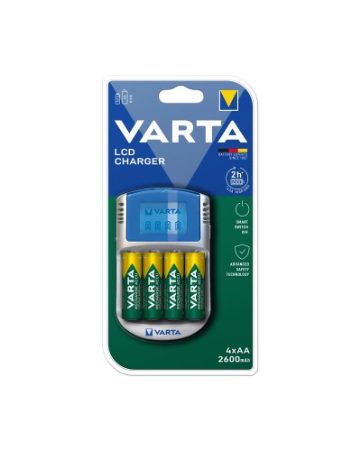 Varta Power LCD Cargador de Pilas + 4 Pilas Recargables AA - Rápido e Inteligente
