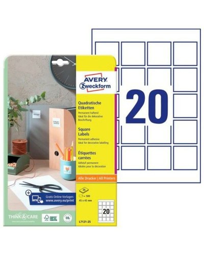 Klevende etiketten Avery Wit 25 Lakens 45 x 45 mm