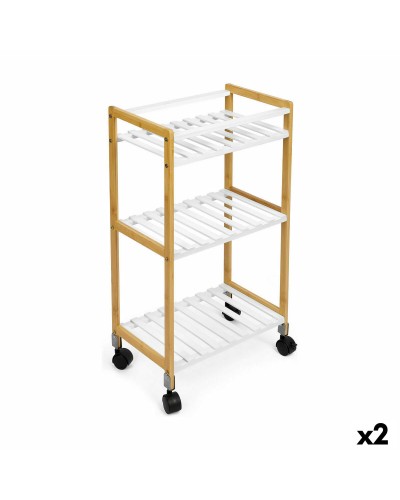Confortime Chariot de Cuisine Blanc Bambou - 40x25x70cm - Porte-Fruits et Légumes (2 pièces)
